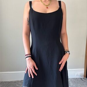 Y2K Vintage Grunge Gothic Formal Black Round Neck Midi Dress - Size Small Medium